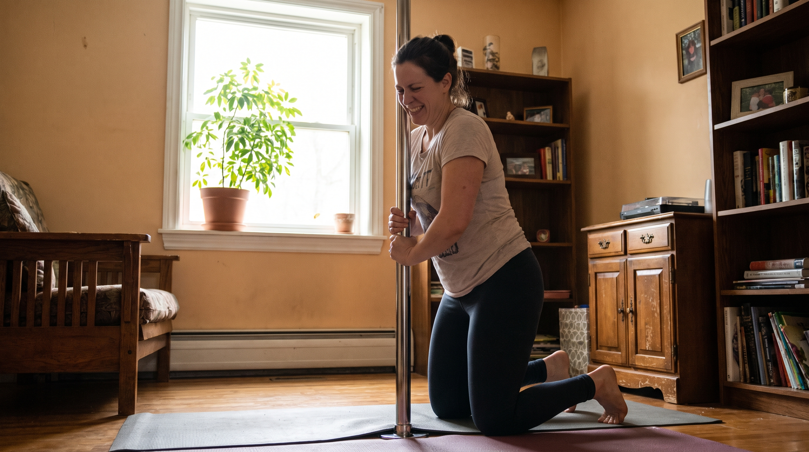 busy-mom-pole-dancing-at-home